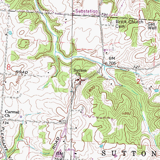 Topographic Map of Sutton Methodist Church, OH