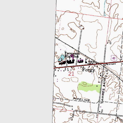 Topographic Map of Tecumseh High School, OH