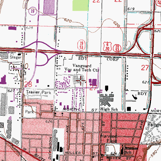 Topographic Map of Vanguard Vocational and Technical Center, OH