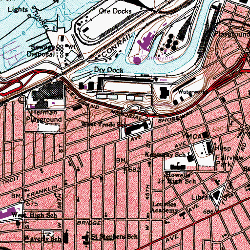 Topographic Map of West Trade School, OH