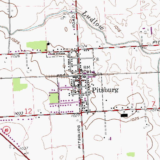 Topographic Map of Pitsburg, OH
