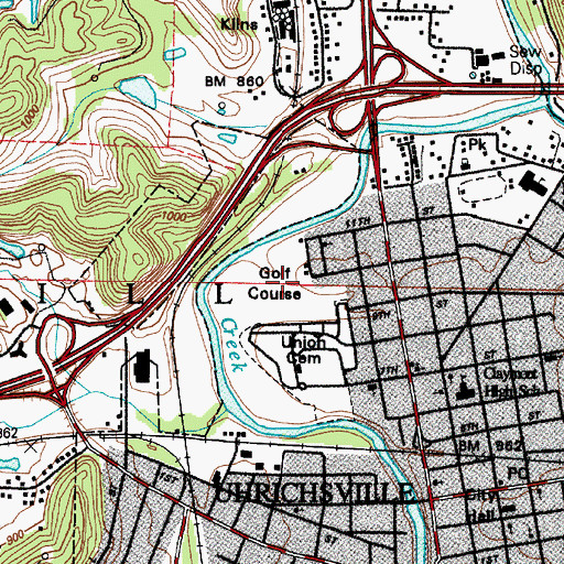 Topographic Map of Big Bend Golf Course, OH