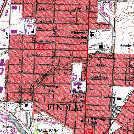 Topographic Map of Owens Community College Findlay Campus, OH