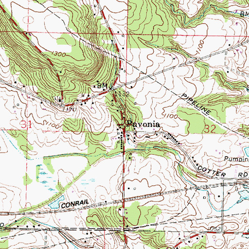 Topographic Map of Pavonia, OH