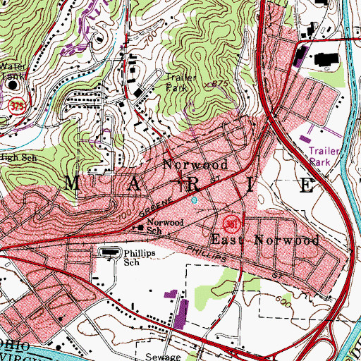 Topographic Map of Norwood United Methodist Church, OH