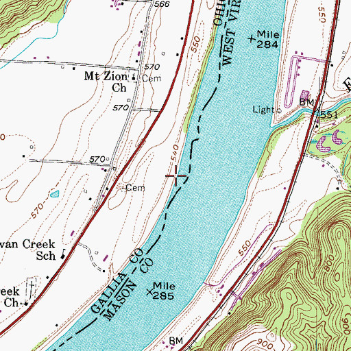 Topographic Map of Waughs Landing, OH