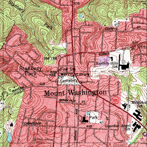 Topographic Map of Mount Washington Public Library, OH