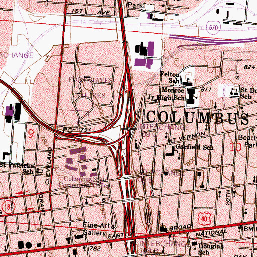 Topographic Map of Interchange 109B, OH