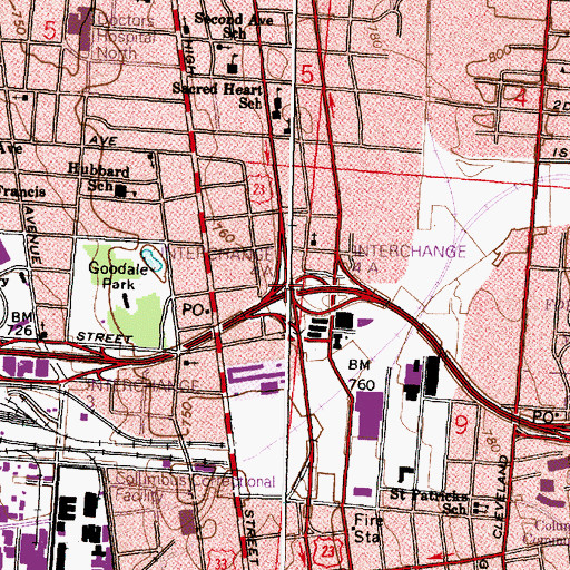 Topographic Map of Interchange 4A, OH