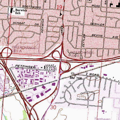 Topographic Map of Interchange 105B, OH