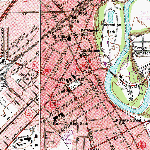 Topographic Map of Painesville United Methodist Church, OH