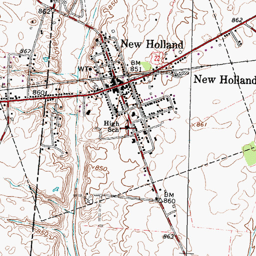 Topographic Map of New Holland High School (historical), OH