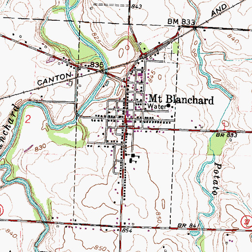 Topographic Map of Mount Blanchard Branch Library, OH