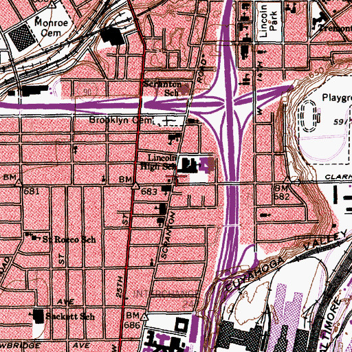 Topographic Map of Scranton Road Baptist Church, OH