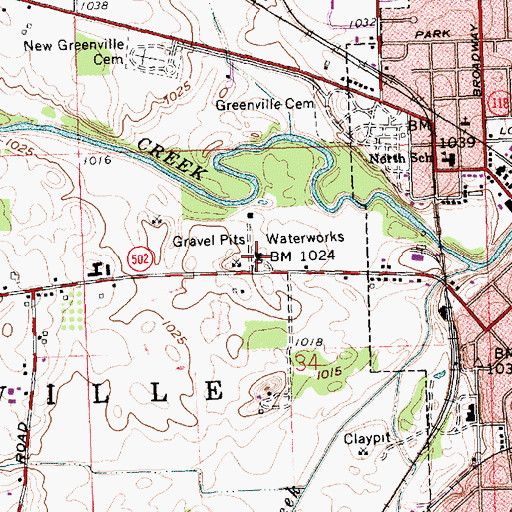 Topographic Map of Greenville Water Works, OH