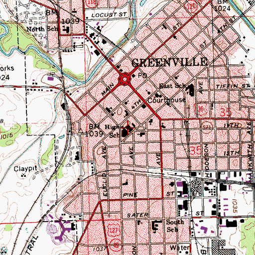 Topographic Map of Henry Saint Clair Memorial Building, OH