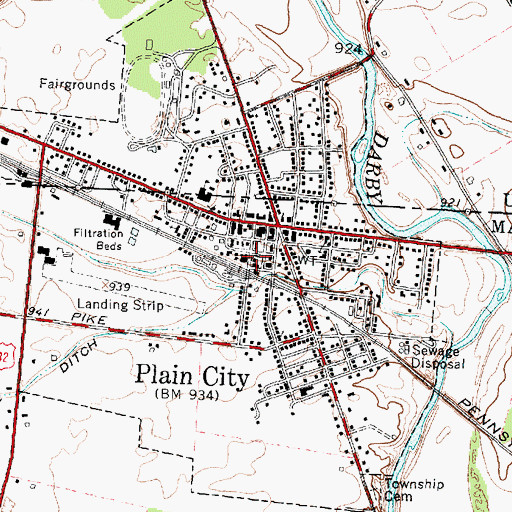 Topographic Map of Plain City Post Office, OH