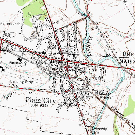 Topographic Map of Plain City Town Hall, OH