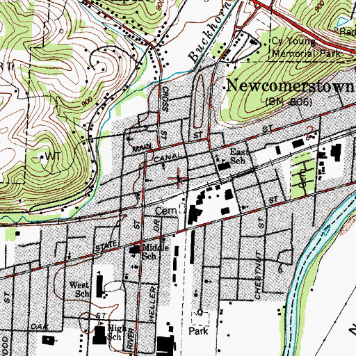 Topographic Map of Newcomerstown City Hall, OH