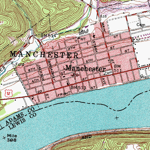 Topographic Map of Manchester City Hall, OH