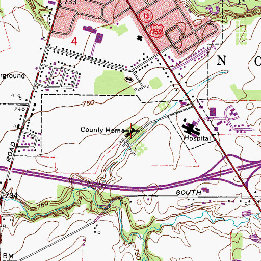 Topographic Map of Huron County Home, OH