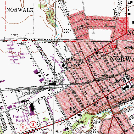 Topographic Map of Saint Marys Roman Catholic Church, OH