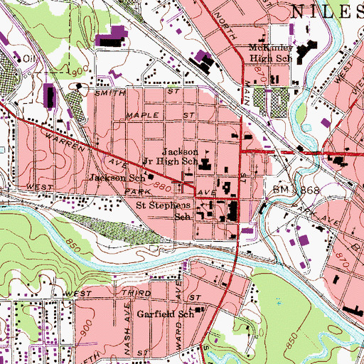 Topographic Map of First Church of God, OH