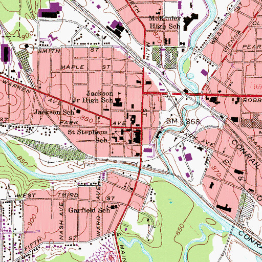 Topographic Map of Niles Post Office, OH