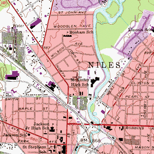 Topographic Map of Roosevelt School, OH