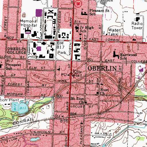 Topographic Map of Oberlin Business College (historical), OH