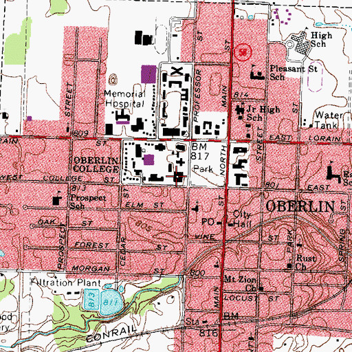 Topographic Map of Rice Memorial Hall, OH