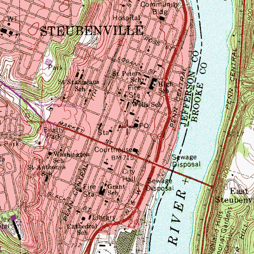 Topographic Map of College of Steubenville (historical), OH