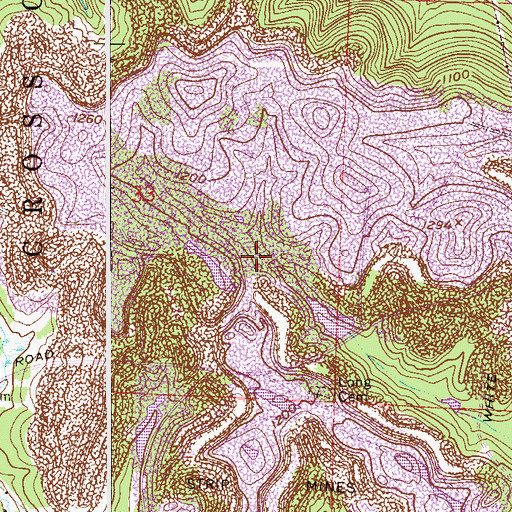 Topographic Map of Dogtown (historical), OH
