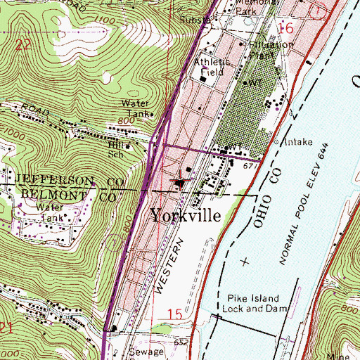 Topographic Map of Yorkville School (historical), OH