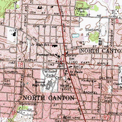 Topographic Map of North Canton City Hall, OH