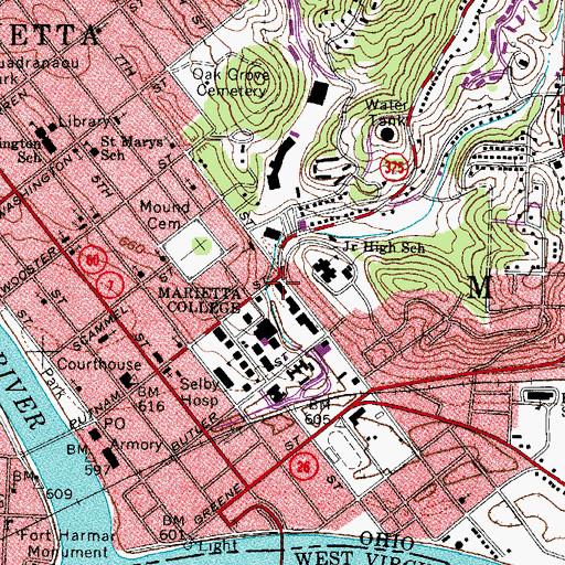 Topographic Map of Douglas Putnam Hall, OH