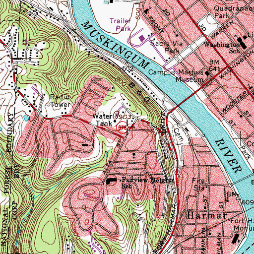 Topographic Map of Marietta Fire Department Station 4, OH