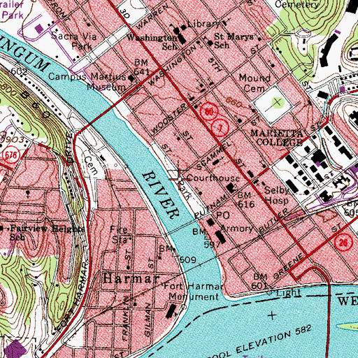 Topographic Map of Muskingum Park, OH