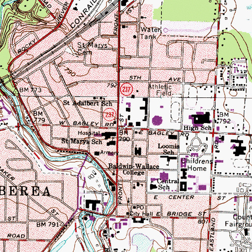 Topographic Map of Baldwin Library, OH