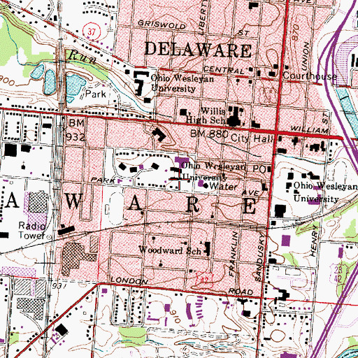 Topographic Map of Bashford Hall, OH