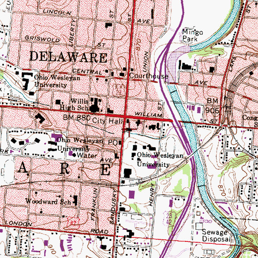 Topographic Map of Edgar Hall, OH