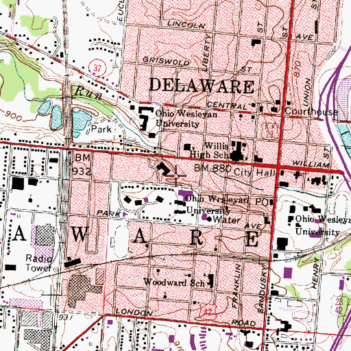 Topographic Map of Hayes Hall, OH