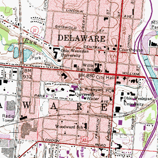Topographic Map of Smith Hall, OH