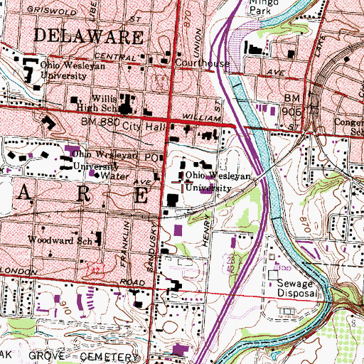 Topographic Map of Sturges Hall, OH