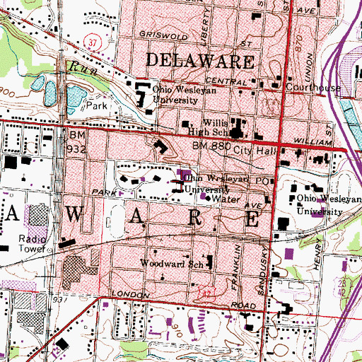Topographic Map of Thomson Hall, OH