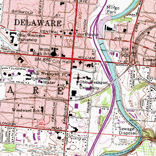 Topographic Map of University Hall, OH