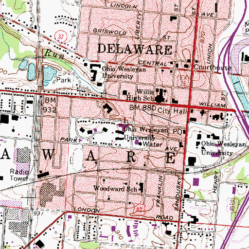 Topographic Map of Welch Hall, OH