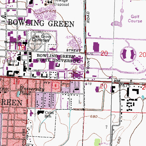 Topographic Map of Bromfield Hall, OH