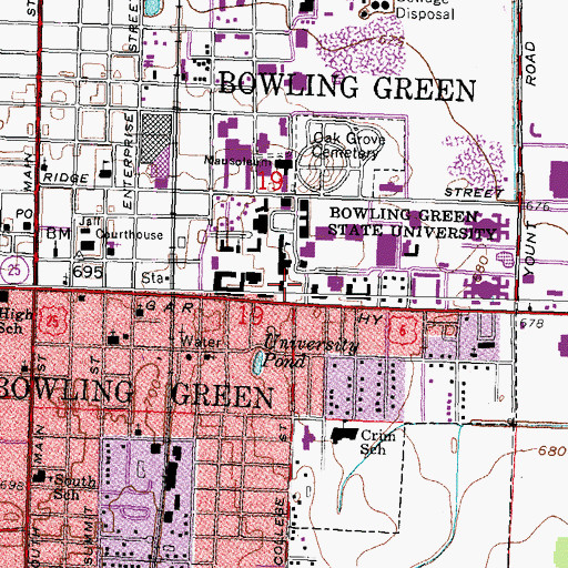Topographic Map of Hanna Hall, OH