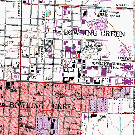 Topographic Map of Johnston Hall, OH